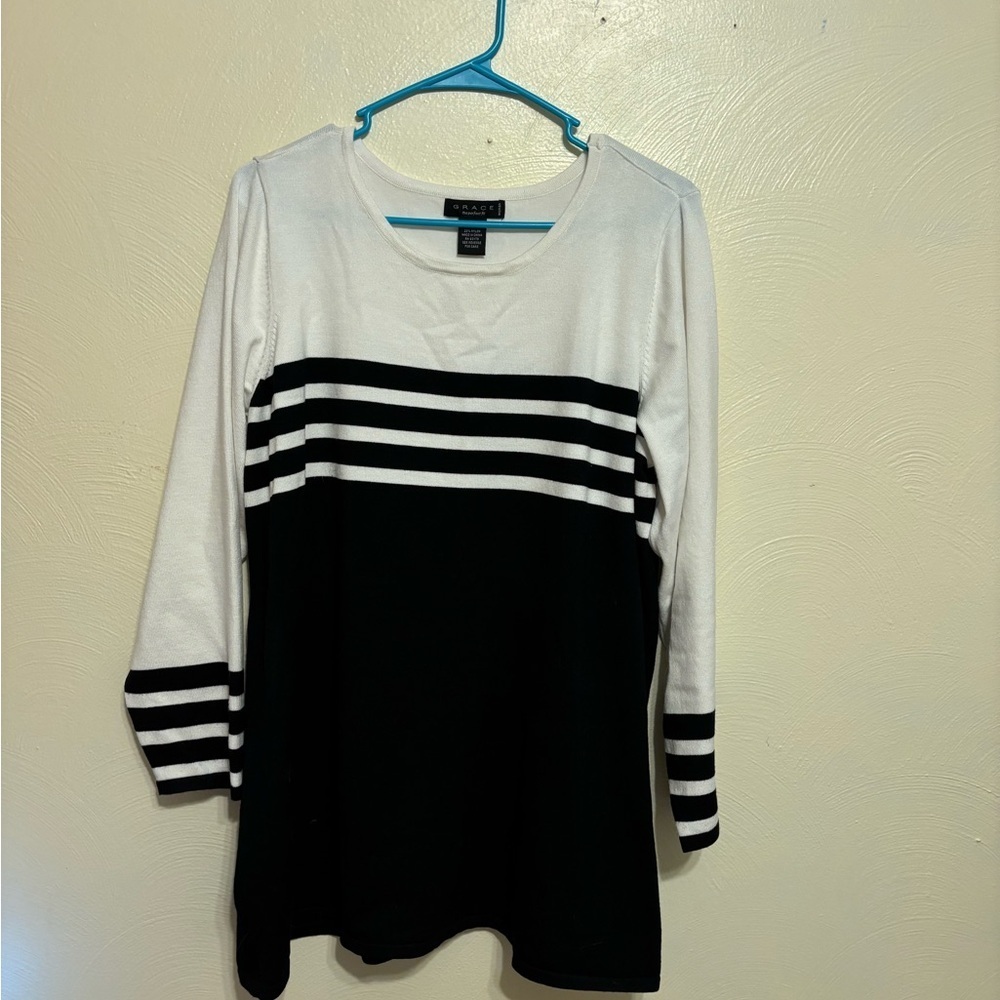 Grace Black and White Striped Women's Blouse